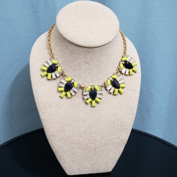 J. Crew Bright Yellow Opalescent Navy Statement Necklace - Picture 2 of 10